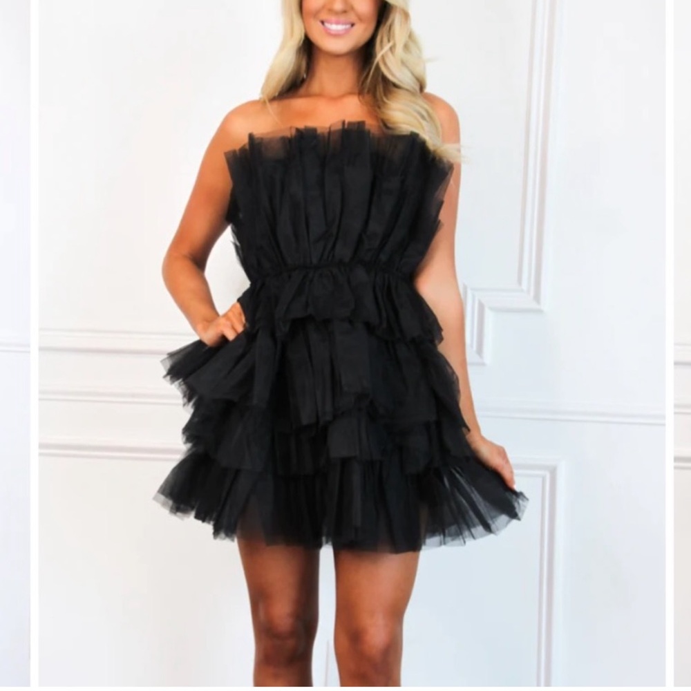 Black Multi Layered Tulle Mini Dress